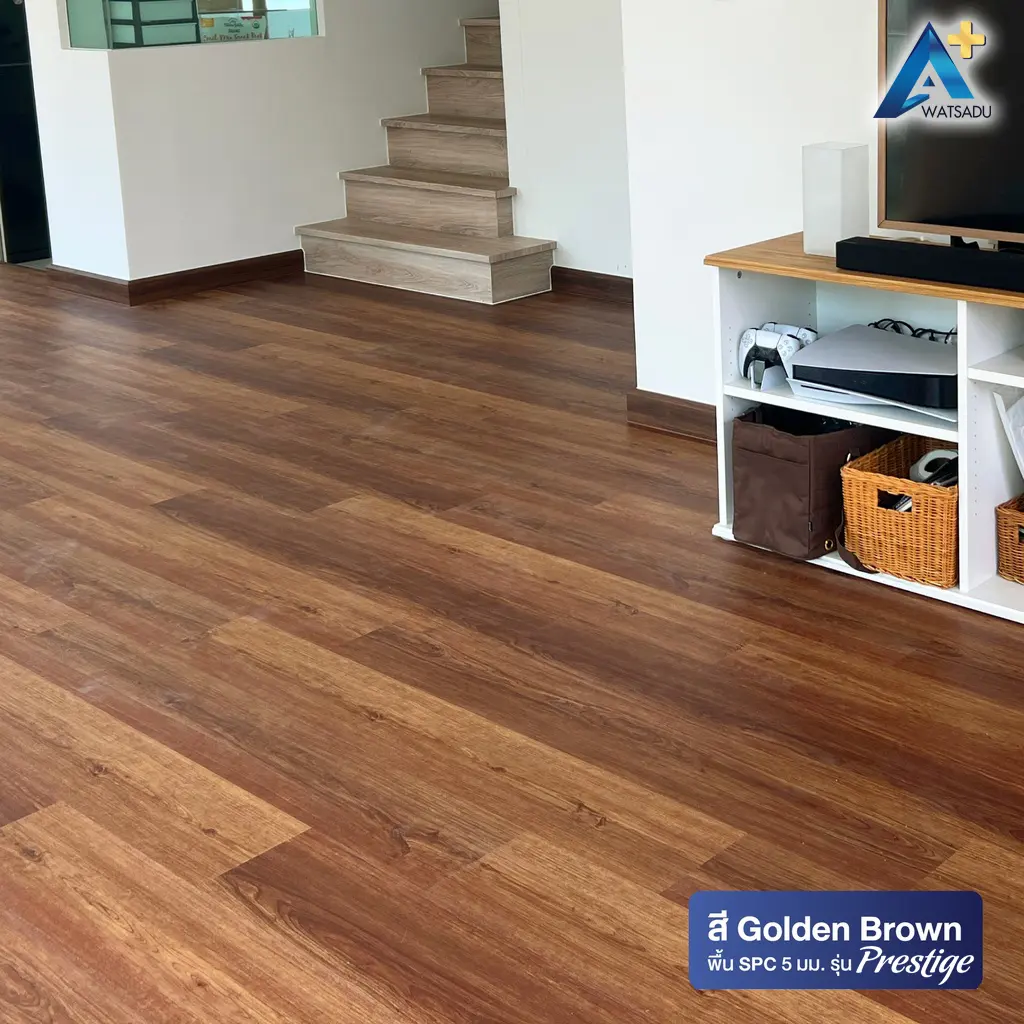 กระเบื้องยาง SPC พร้อมโฟม IXPE รุ่น PRESTIGE หนา 5 มม. แบบปูตรง สี Golden Brown - Image 4