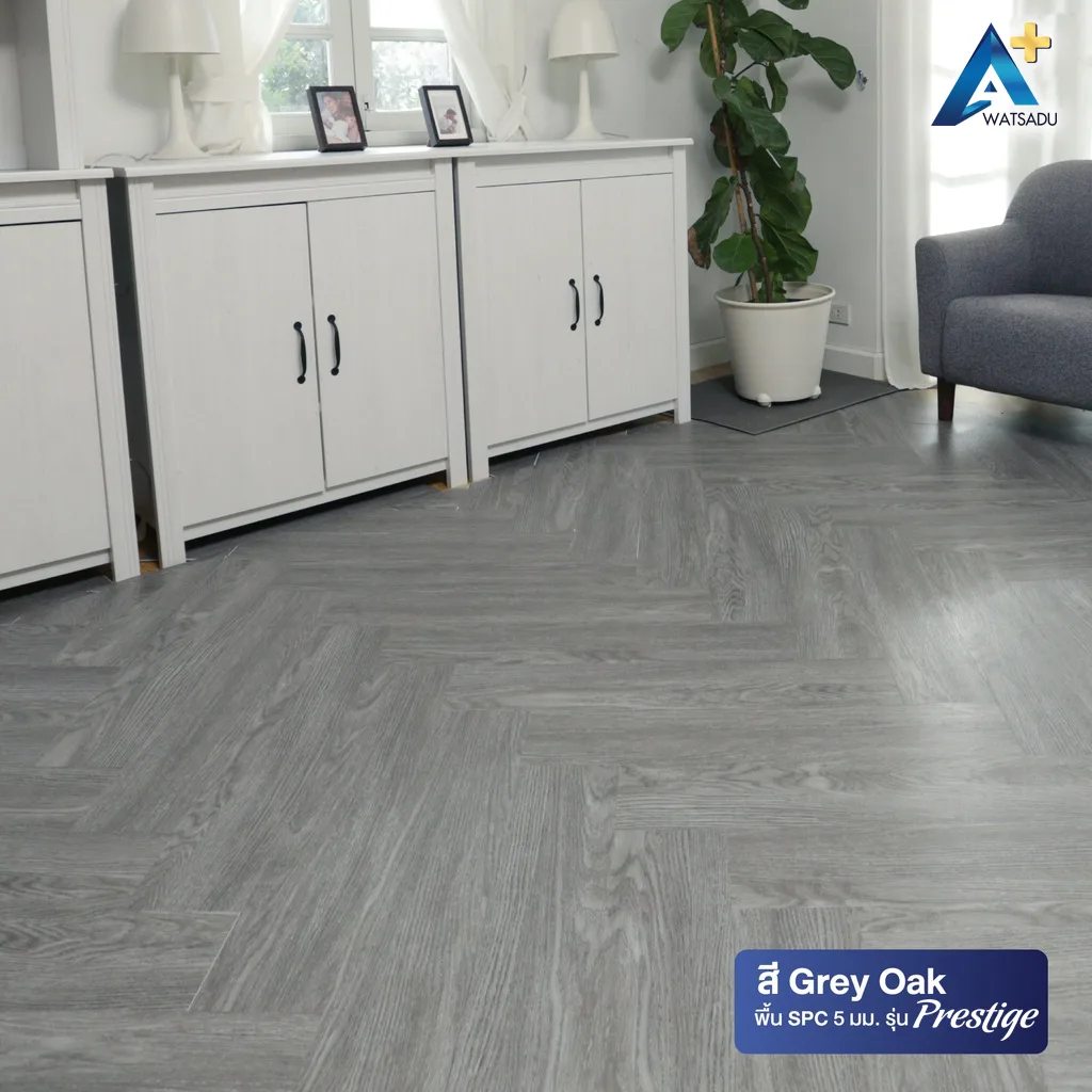 กระเบื้องยาง SPC พร้อมโฟม IXPE รุ่น PRESTIGE หนา 5 มม. ลายก้างปลา สี Grey Oak - Image 4