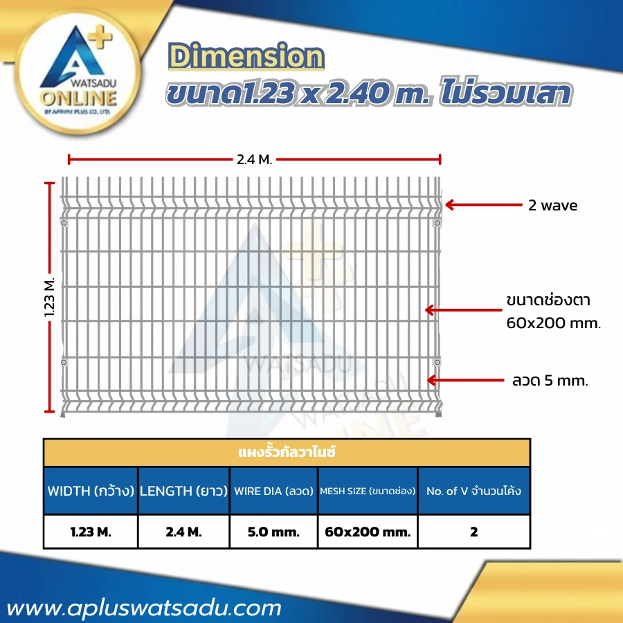 Dimension-Wave-รั้วสำเร็จกัลวาไนซ์-ลวด5.0-mm.-ขนาด1.23-x-2.40-m.