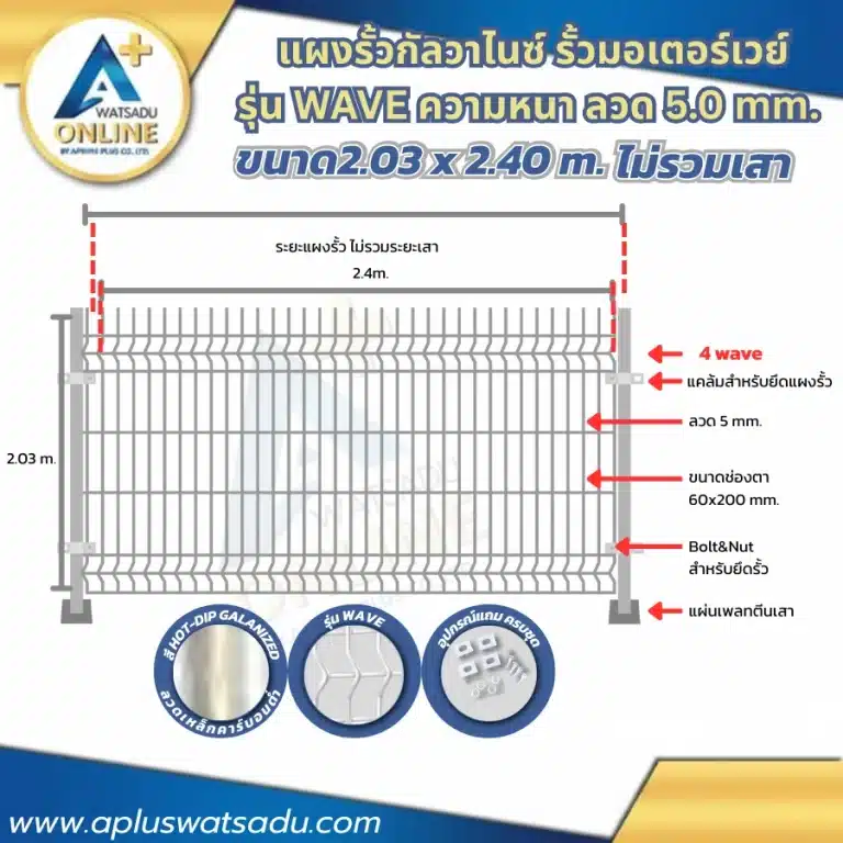 รั้วสำเร็จรูป Wave 2.03 เมตร ลวด 5 มม.