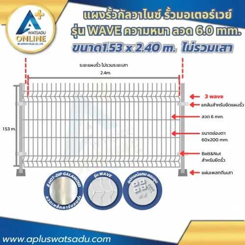 รั้วสำเร็จรูป Wave 1.53 เมตร ลวด 6 มม.