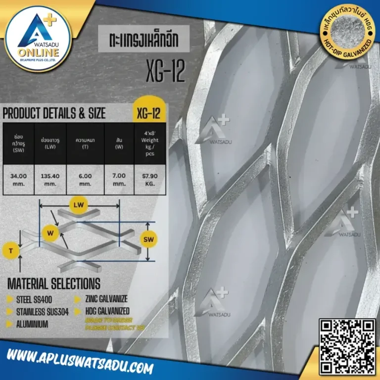 ตะแกรงเหล็กฉีกดำ HDG XG-12 ขนาด 4×8 ฟุต